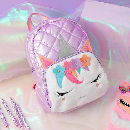 Unicorn Glitter Kids Backpack – Cute Quilted School Bag for Girls with Rainbow Straps