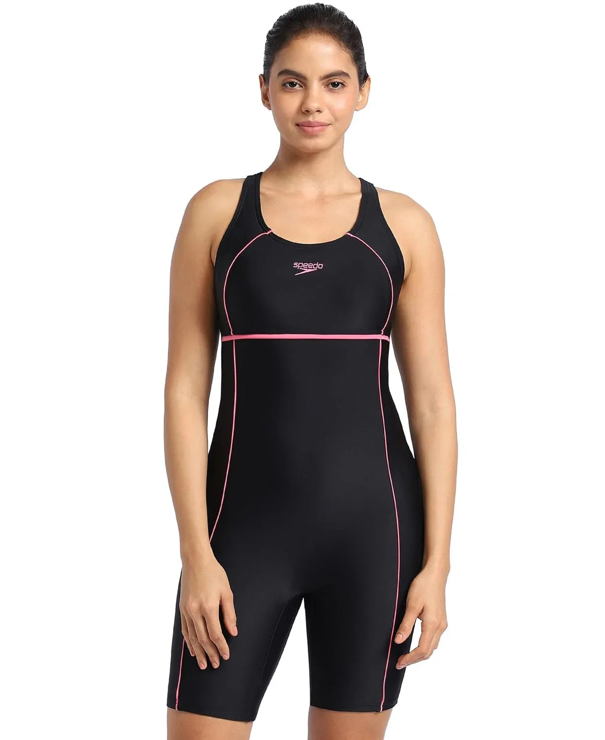 Speedo Women's Endurance Classic Racerback Legsuit Swimwear – Black & Fandango Pink | Training & Performance Swimsuit - Jaiman Toys