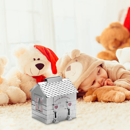 Momentz Little Princess House Money Bank Silver | Metal Gullak Piggy Bank Coin Saving Box & Home Decor Showpiece for Kids