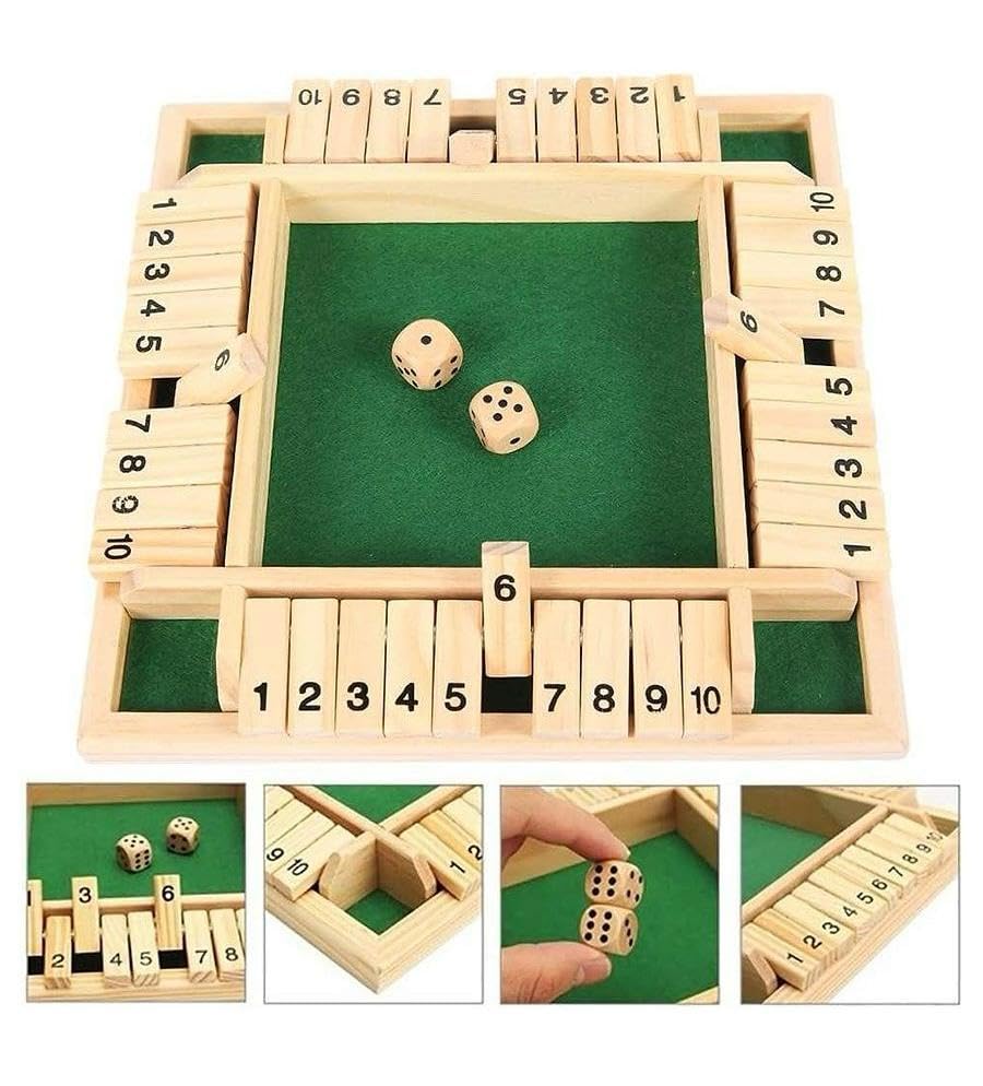 Simarr Wooden Shut the Box Dice Game – 4 Player Classic Number Board Game with Dice