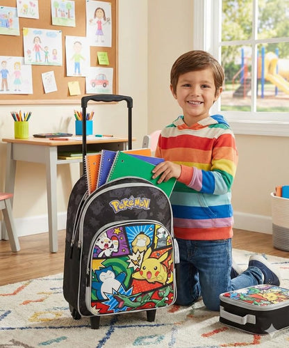 STRIDERS Pokémon School Bag for Kids – 40 cm Rolling Trolley Backpack with Wheels & Padded Straps