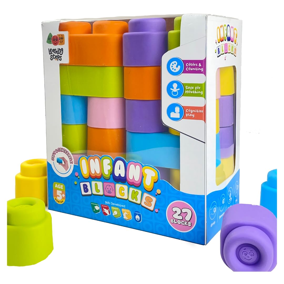 Zephyr Learning Steps Infant Building Blocks – 27 Soft & Squeezable Pieces, Ages 5 Months+