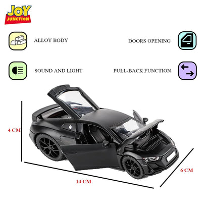 JOY JUNCTION Audi 1:32 Scale Alloy Metal Pullback Die-Cast Car – Black Model with Lights, Music & Openable Doors - Jaiman Toys