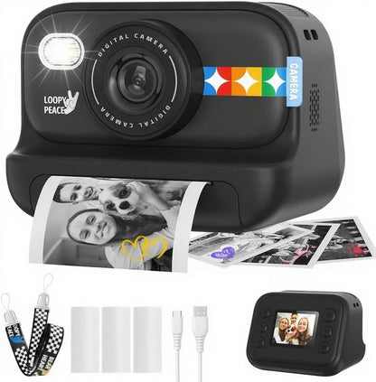 Instant Print Camera – 1080P Digital Video, Photo & Travel Toy Gift (Black)