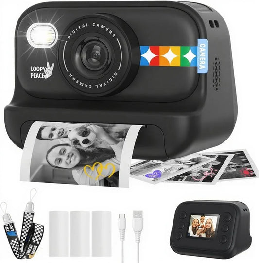 Instant Print Camera – 1080P Digital Video, Photo & Travel Toy Gift (Black)