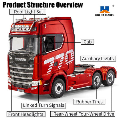 Huina 1501A 1:18 Scania 770 S V8 RC Tractor Truck | 19-Channel 2.4GHz Remote Control Semi Truck with LED Lights & Rechargeable Battery (RTR)