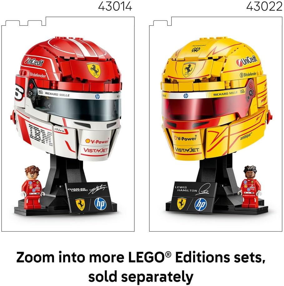 LEGO 43014 Editions Scuderia Ferrari HP Charles Leclerc Helmet - F1 Merchandise - Display Model Kit w/Collectible Minifigure - Gift for 14+ Year Old Boys & Adult Motorsport Fans
