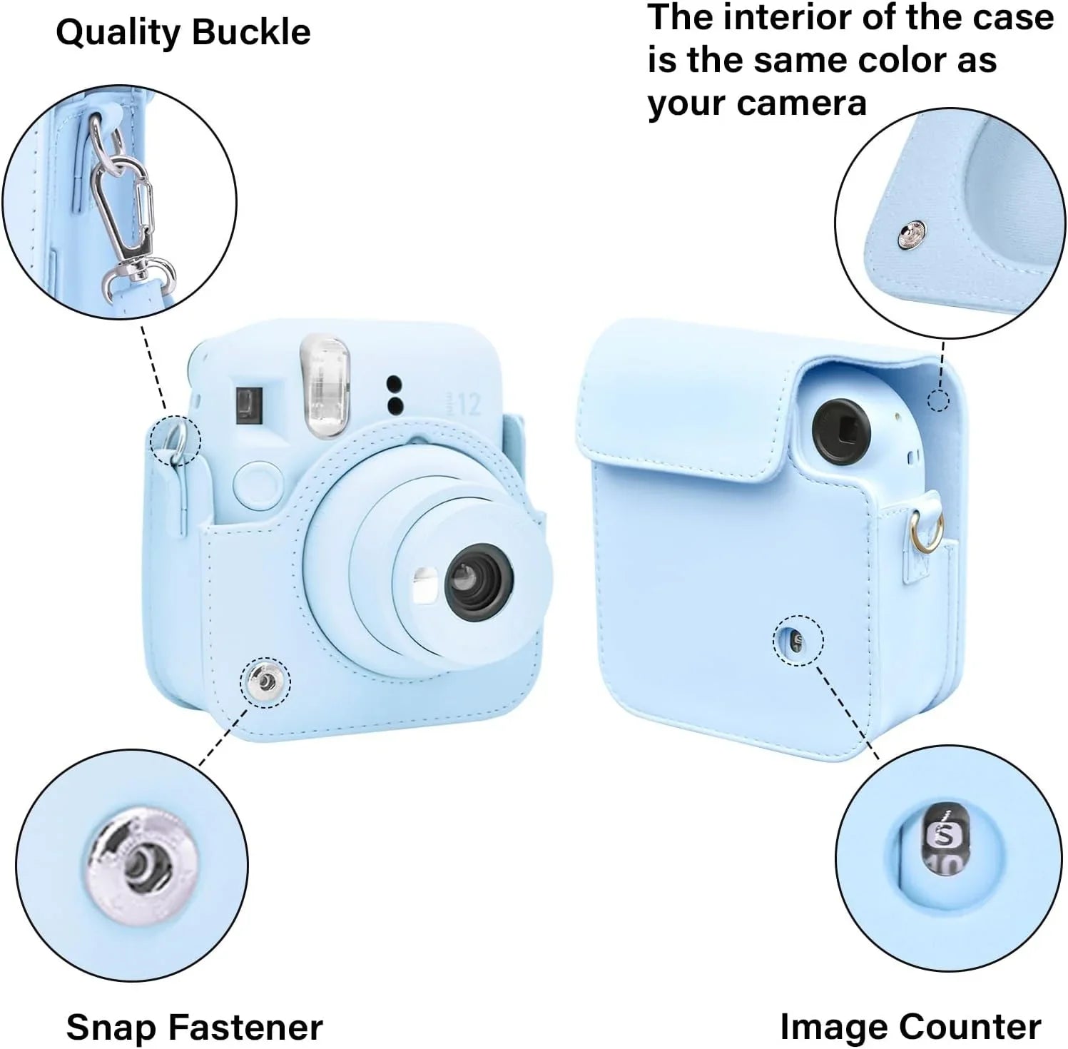 Pop & Snap in Style – Mini 12 Camera Case with Strap (Perfect Fit for Instax Mini 12) - Pastel Blue - Jaiman Toys
