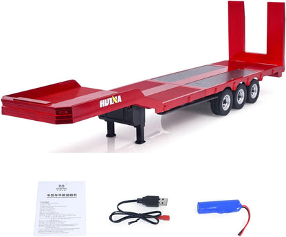 HUINA 1502 1:18 RC Flatbed Semi Trailer with Electronic Support Legs & Tail Board for 1501 Tractor Truck