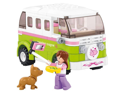 Sluban Girl's Dream Camper Van Building Block Set M38-B0523 | 158 Pieces | Travel Camper Construction Toy with Mini Figure & Pet | Educational Building Set for Kids