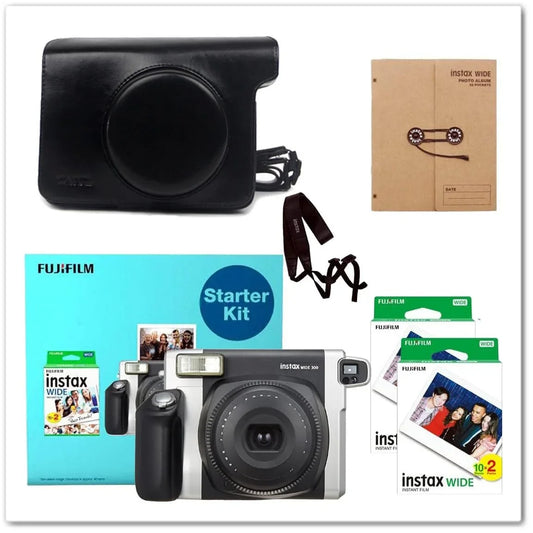 Fujifilm Instax Wide 300 Instant Camera + 40 Film Shots + Instax Wide Photo Album + PU Camera Case + Hand Strap - Black - Jaiman Toys