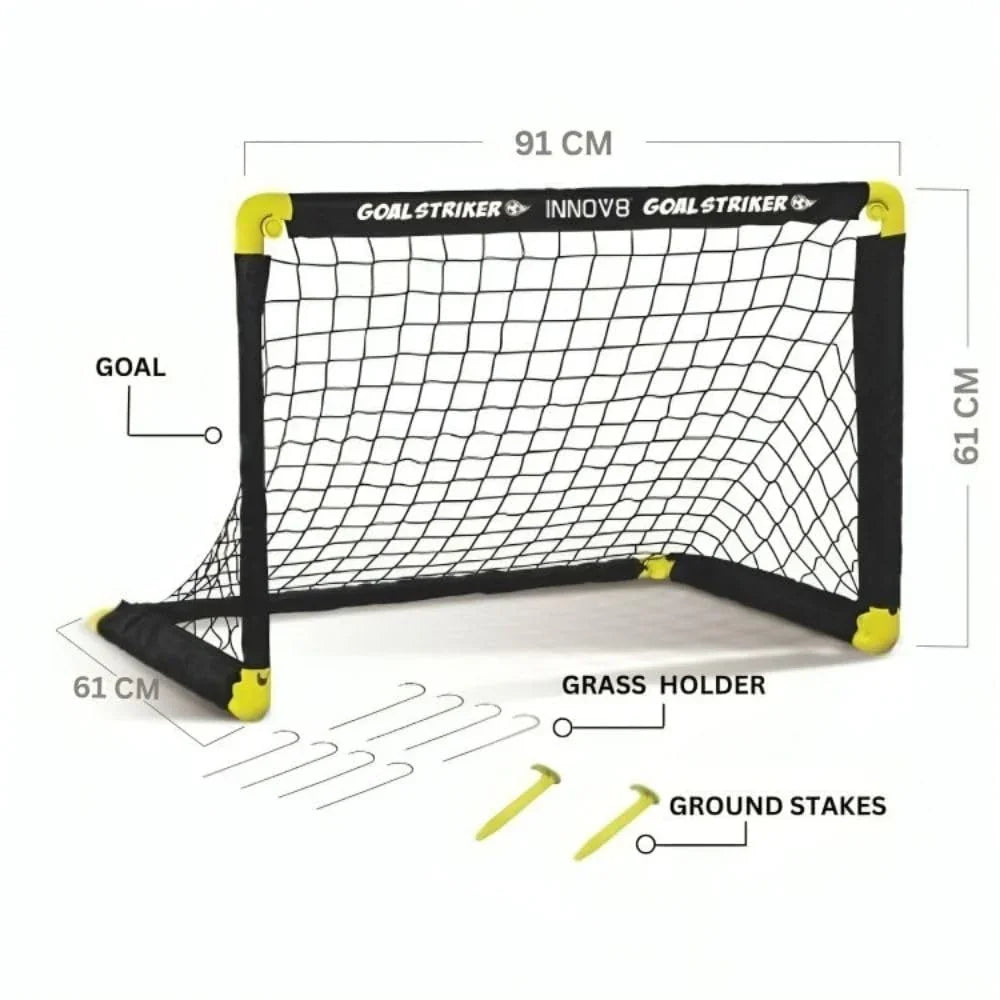 Innov8 Anywhere Soccer Match Set, Portable Football Goals with Ball, Pitch Markers, for Kids 5+ and Adults - Jaiman Toys