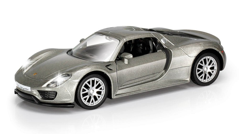 RMZ City Porsche 918 Spyder 1:36 Die-Cast Hypercar | Pull Back & Go | Openable Doors | Red / Silver Grey