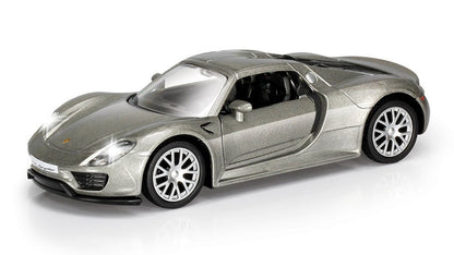 RMZ City Porsche 918 Spyder 1:36 Die-Cast Hypercar | Pull Back & Go | Openable Doors | Red / Silver Grey