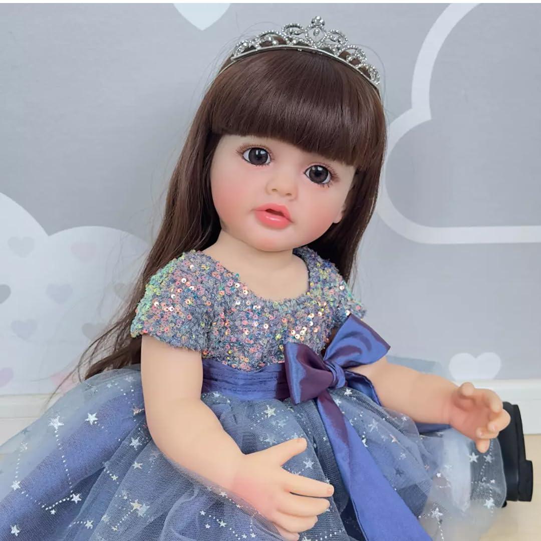 Lifelike Reborn Baby Girl Doll – Toddler with Realistic Sound & Brown Hair And  Purplish Grey OutFit