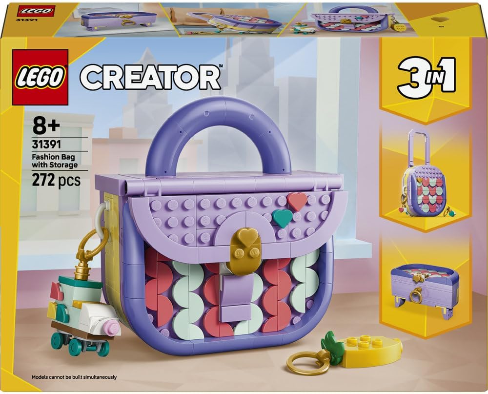 LEGO 31391 Creator 3-in-1 Fashion Bag with Charms Building Set | 272 Pieces | Buildable Handbag, Shoulder Bag & Flower Pot