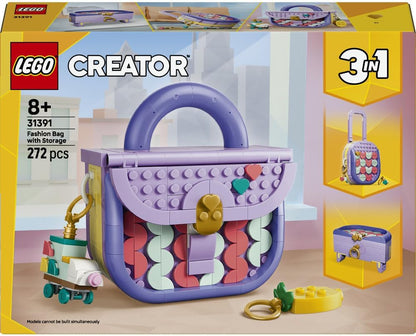 LEGO 31391 Creator 3-in-1 Fashion Bag with Charms Building Set | 272 Pieces | Buildable Handbag, Shoulder Bag & Flower Pot