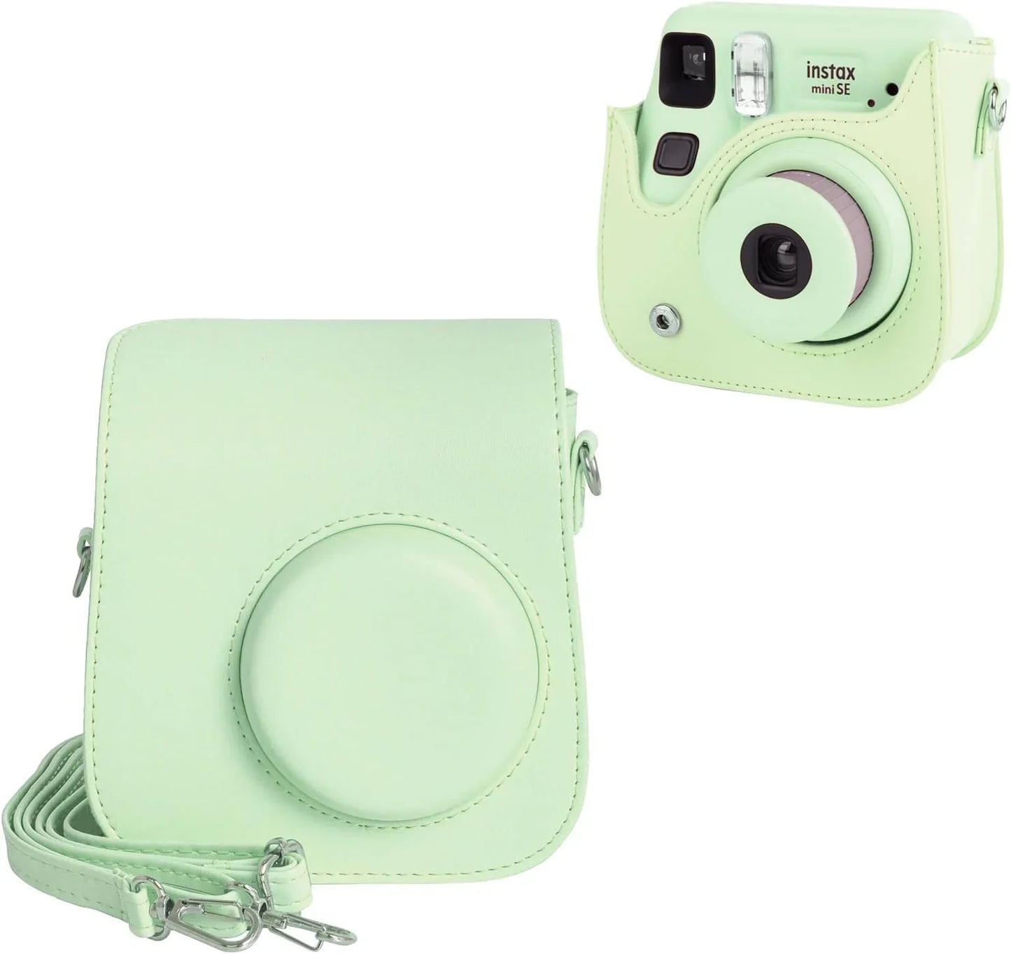 PU Leather Camera Case for Instax Mini SE – Protective Pouch with Adjustable Shoulder Strap - Green - Jaiman Toys