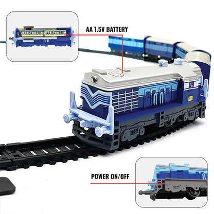 Centy 24-Piece Blue Battery-Operated Passenger Toy Train Set with LED Headlight, 5-Piece Train, Tracks & Manual Track Changer for Kids 3+