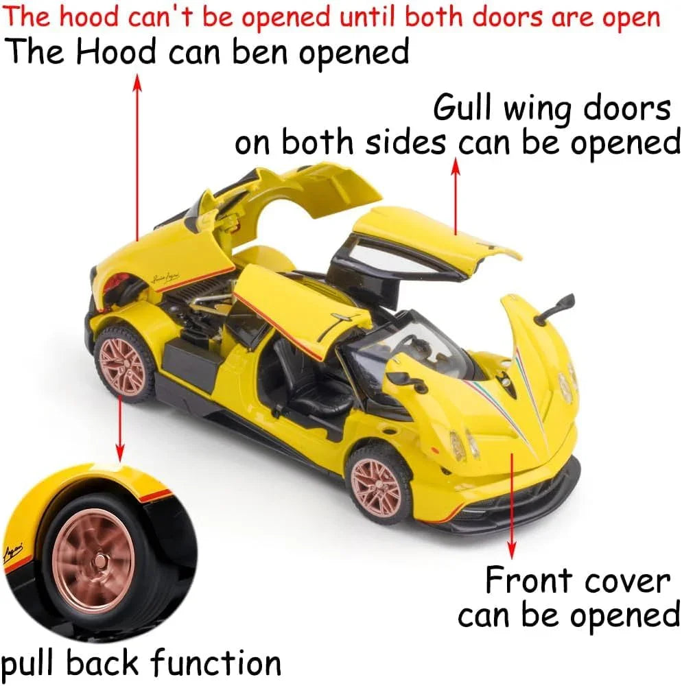 JOY JUNCTION Pagani Chinese Dragon 1:32 Scale Alloy Metal Pullback Die-Cast Car – Blue with Lights, Music & Openable Doors - Jaiman Toys