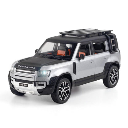 Joy Junction 1:24 Scale Defender SUV Die-Cast Model Car with Sound & Light – Pull Back Metal Off-Road Vehicle Toy (Silver)