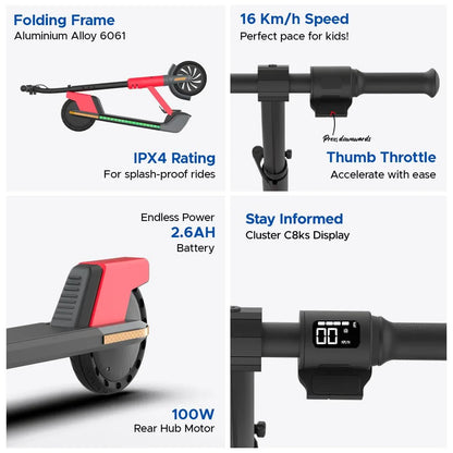 EMotorad Lil E Junior Electric Kick Scooter – Foldable Frame, 100W Motor, 2.6Ah Battery, for Kids 6+ Years - Jaiman Toys