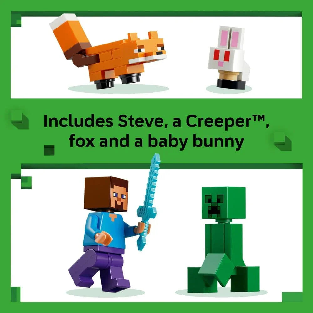 LEGO Minecraft 21583 Steve's Taiga Adventure Toy - incl. a Steve Minifigure with a Diamond Sword, Creeper, Fox, Baby Bunny Figures - Gaming Gift for 6+ Year Old Boys & Girls