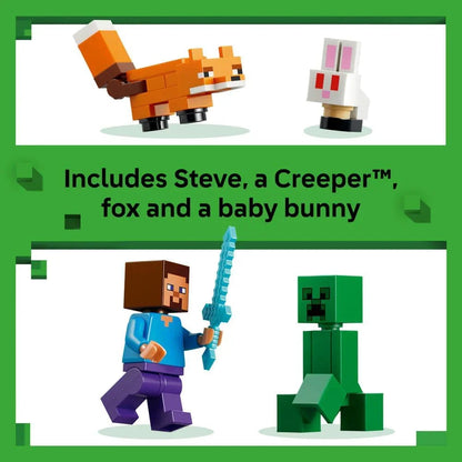 LEGO Minecraft 21583 Steve's Taiga Adventure Toy - incl. a Steve Minifigure with a Diamond Sword, Creeper, Fox, Baby Bunny Figures - Gaming Gift for 6+ Year Old Boys & Girls