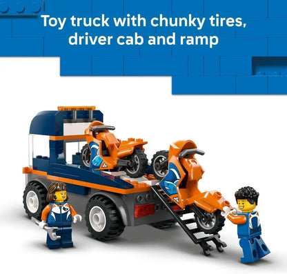 LEGO City - 60491 Motorcycle Transporter - Fine Motor Skills Toy w/Flatbed Truck, 2 Motorbikes, 2 Minifigures, Ramp & Accessories - Birthday Gift for 4+ Year Old Boys