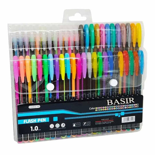 48 Color Gel Pen Set | Neon, Metallic, Glitter & Pastel Flash Pens | 1.0mm Fine Tip Coloring Pens for Drawing, Adult Coloring Books, Journaling, Crafts & School