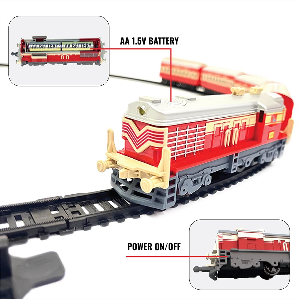 Centy 24-Piece Battery-Operated Passenger Toy Train Set with LED Headlight, 5-Piece Train, Tracks & Manual Track Changer for Kids 3+