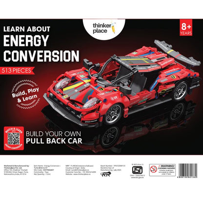 ThinkerPlace 1:18 DIY Blocks Pull-Back Car – Red | Buildable STEM Construction Racing Toy for Kids 8+