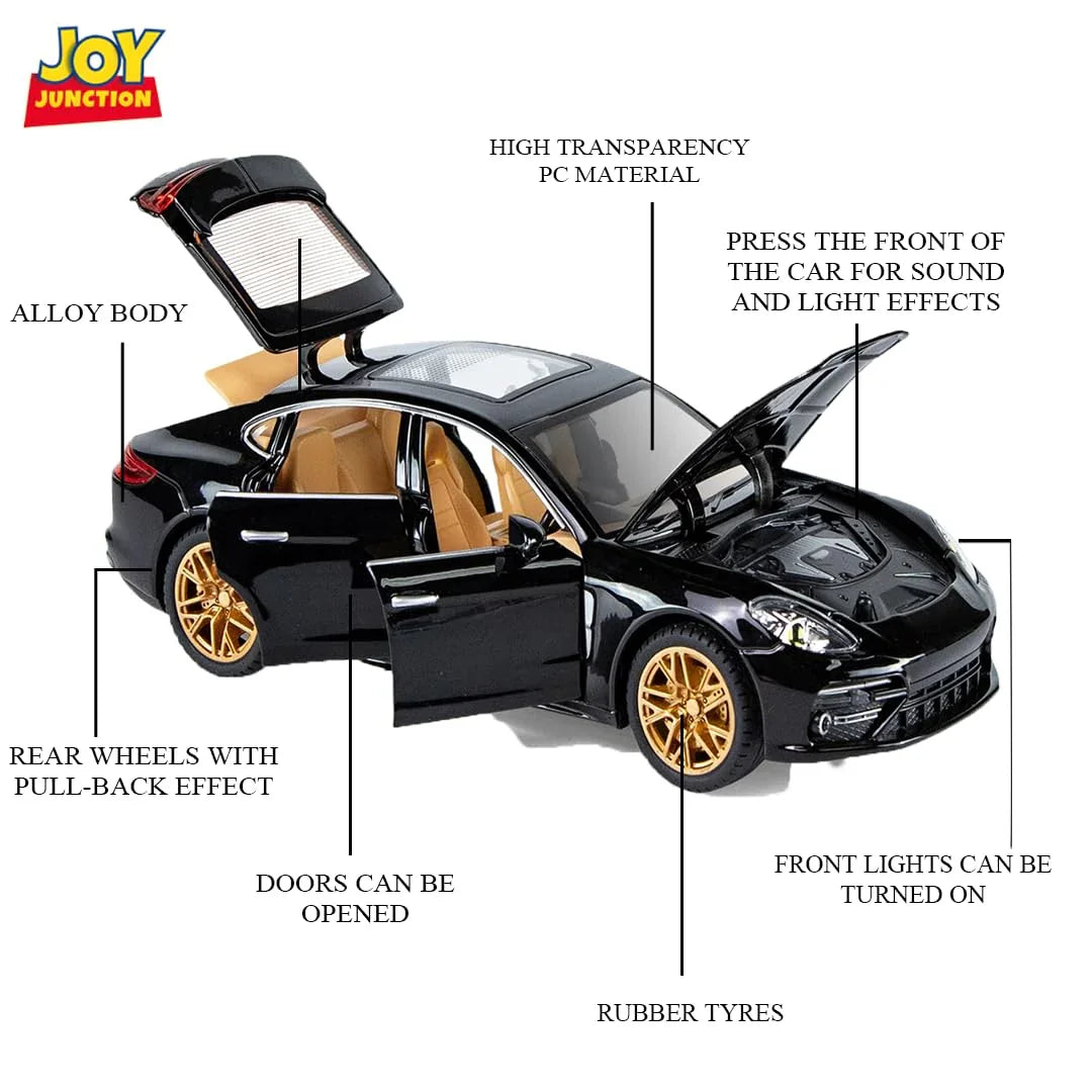 Joy Junction 1:24 Porsche Panamera Die-Cast Model Car – Alloy Metal Pull Back Toy Car with Openable Doors, Light & Music - Jaiman Toys