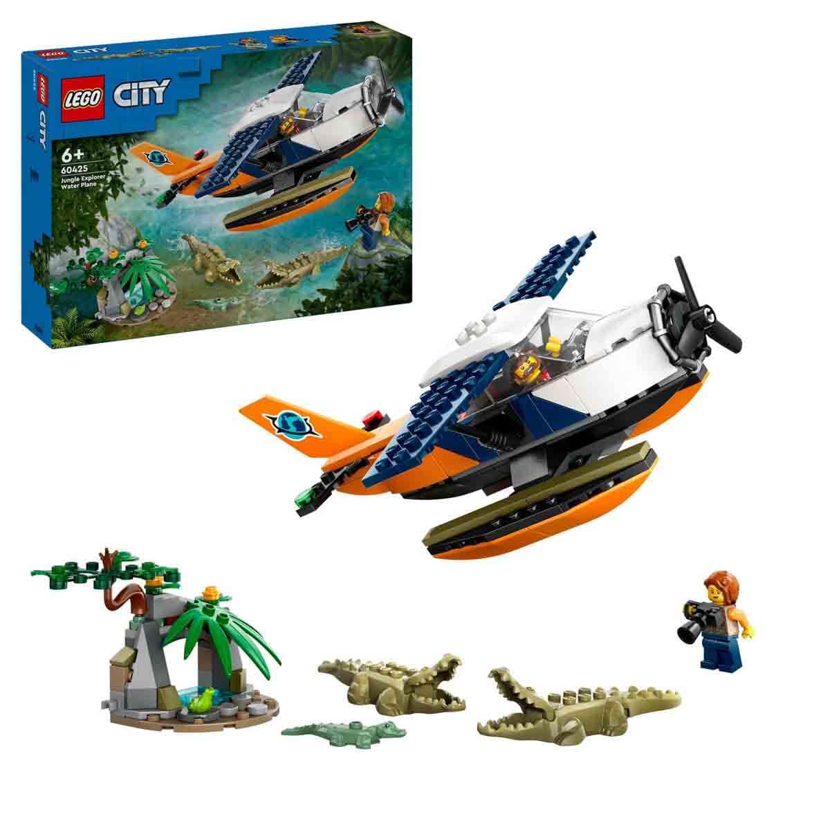 LEGO City 60425 Jungle Explorer Seaplane Plane Building Toy with 2 Minifigures, 3 Crocodile and a Frog Action Figures, Creative Toys for Boys and Girls from 6 Years 6 Years