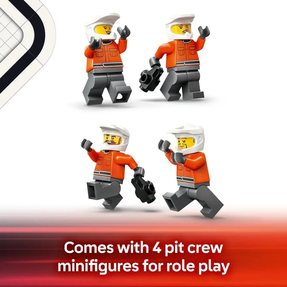 LEGO City 60443 F1 Pit Stop & Pit Crew with Ferrari Car Toy - Formula 1 Set incl. a Driver Minifigure, 4 Mechanics, Spare Tyres & Wheel Guns - Building Toys for 6+ Year Old Boys & Girls