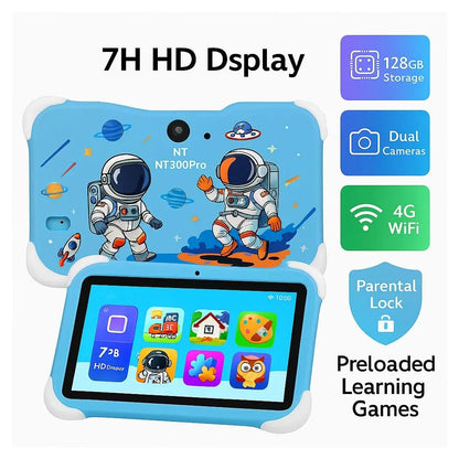 Kids Learning Tablet – 7" HD, 128GB, Dual Cameras, 4G/WiFi, Parental Lock, Fall-Proof Cover (Unicorn - Purple) - Jaiman Toys