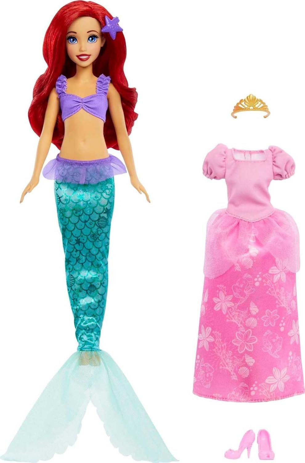 Disney Princess Toys, Ariel 2-in-1 Mermaid to Princess Doll with 2 Fashions and Accessories, Inspired by The Movies, Gifts for Kids