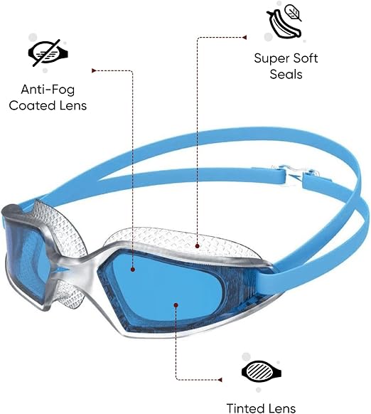 Speedo Hydropulse Unisex Adult Tint-Lens Swimming Goggles with Anti-Fog, 100% UV Protection and Adjustable Double Strap – Clear & Blue