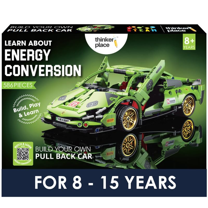 Thinker Place 1:18 DIY Blocks Pull-Back Car – Green | Buildable STEM Construction Racing Toy for Kids 8+