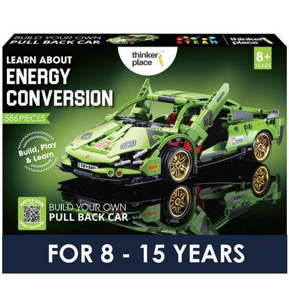 Thinker Place 1:18 DIY Blocks Pull-Back Car – Green | Buildable STEM Construction Racing Toy for Kids 8+