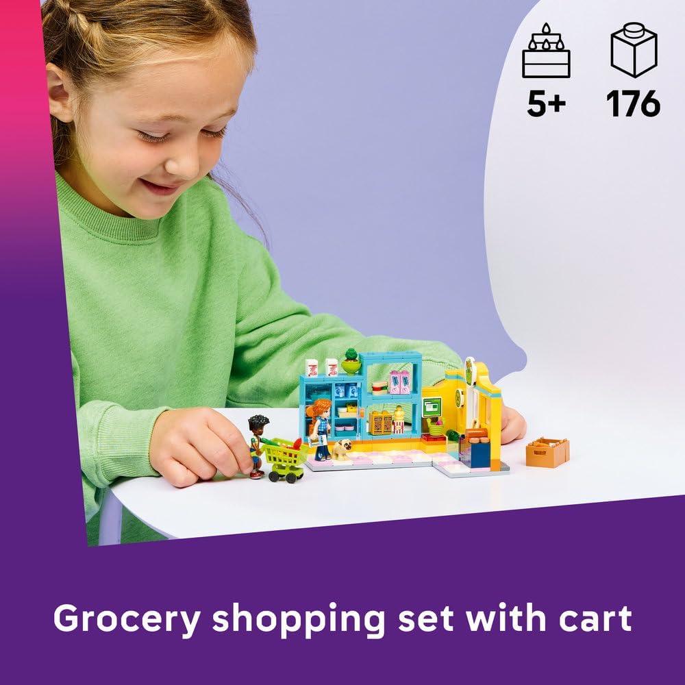 LEGO Friends 42680 Heartlake City Mini Supermarket - Toy Shop w/ 2 Mini Dolls, Pet Dog Figure, Cash Register & Play Food Accessories - Birthday Gift for 5+ Year Old Girls