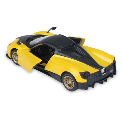 MSZ 1:38 Pagani Huayra Roadster BC Yellow Die-Cast Model Car with Pull-Back Action & Openable Doors