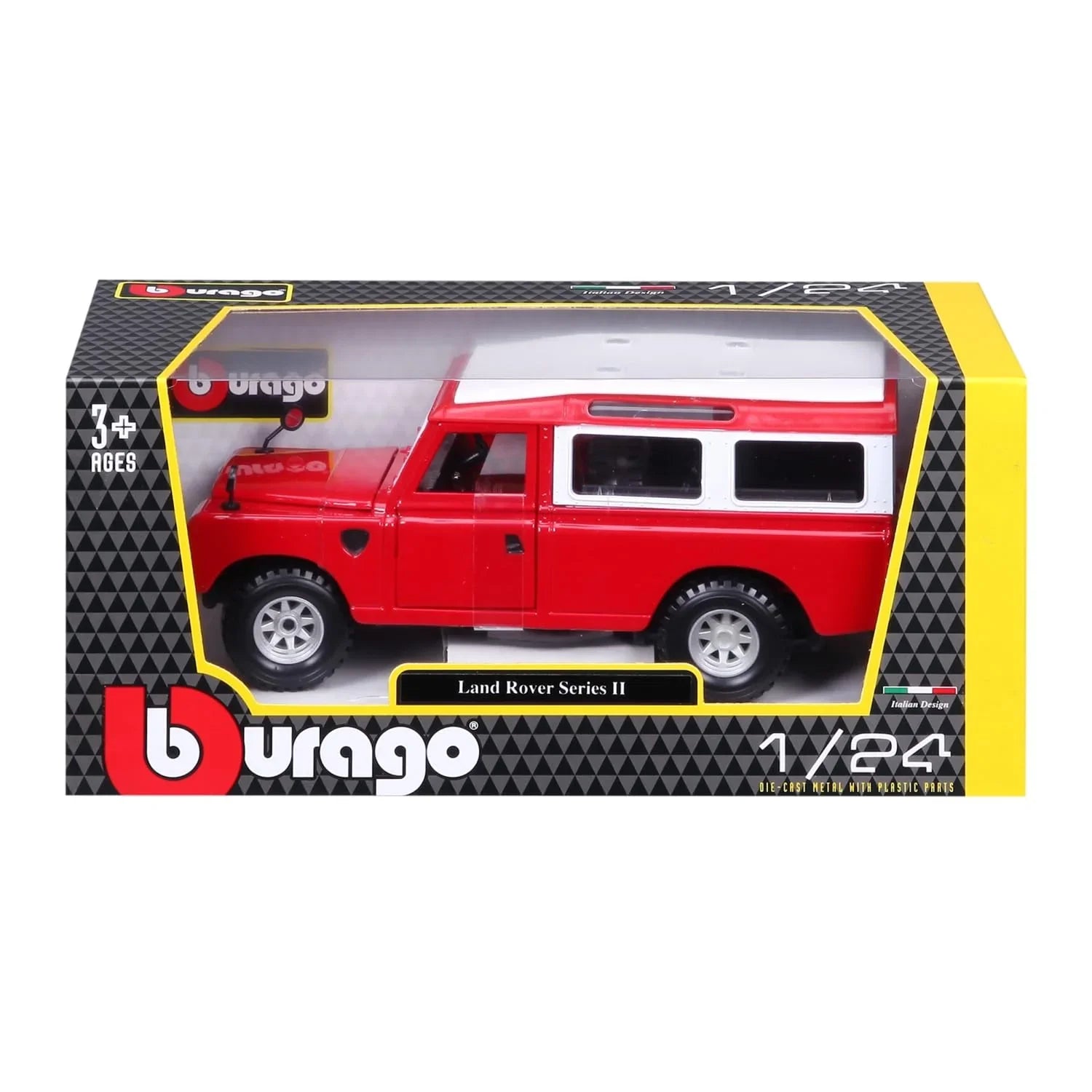Bburago 1:24 Scale Die-Cast Land Rover Series II – Red with White Roof - Jaiman Toys