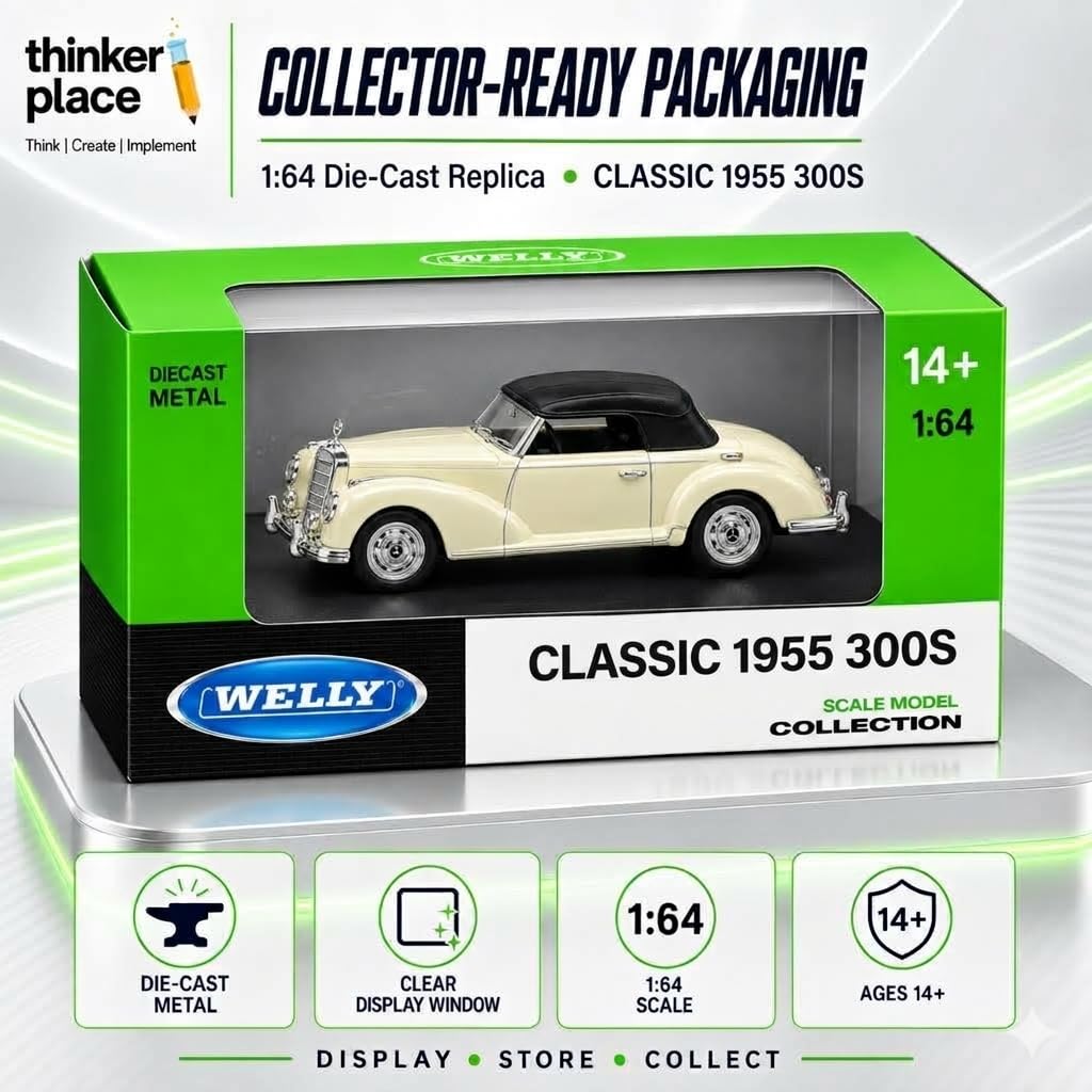 Welly 1:64 Mercedes-Benz 1955 300S White Die-Cast Metal Model Car