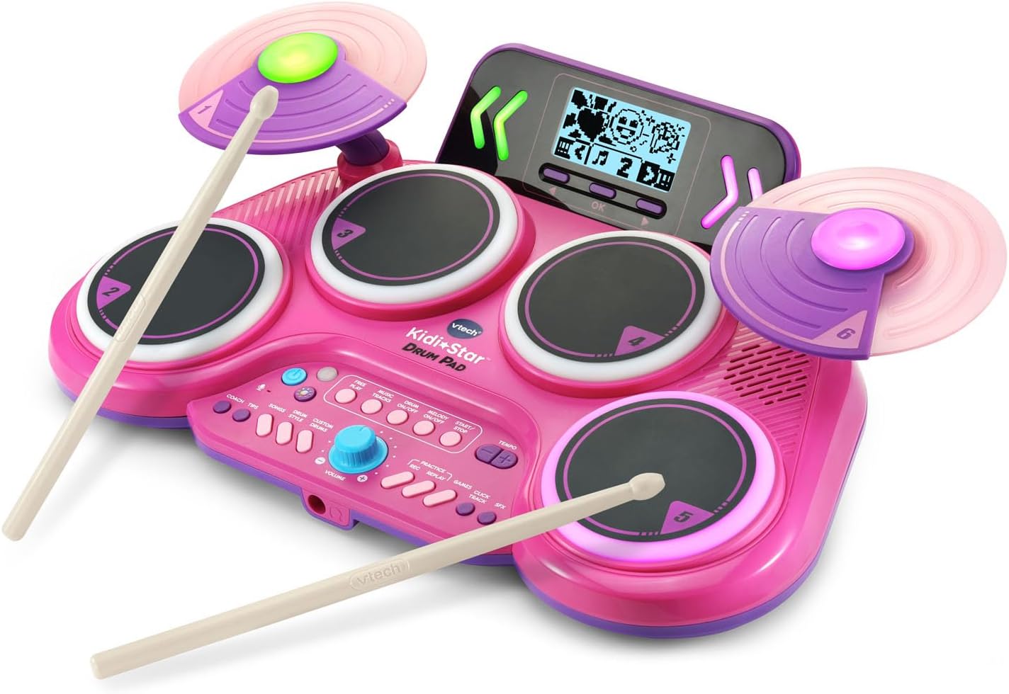 VTech KidiStar Drum Pad, Pink | Kids Electronic Drum Set with Bluetooth, Light-Up Drum Pads, Rhythm Games, Recording Function & Built-in Music Tracks | Interactive Musical Toy