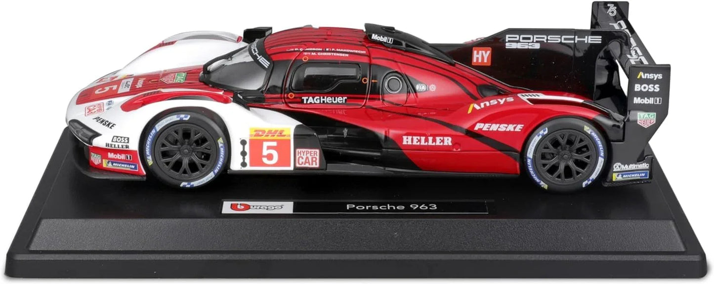 Bburago Metal Die-Cast - 1/24 Scale Model Compatible With Porsche Lmh 963 9Rd 4.6L Turbo V8 2023 Sports - Racing Car Model Red - Jaiman Toys