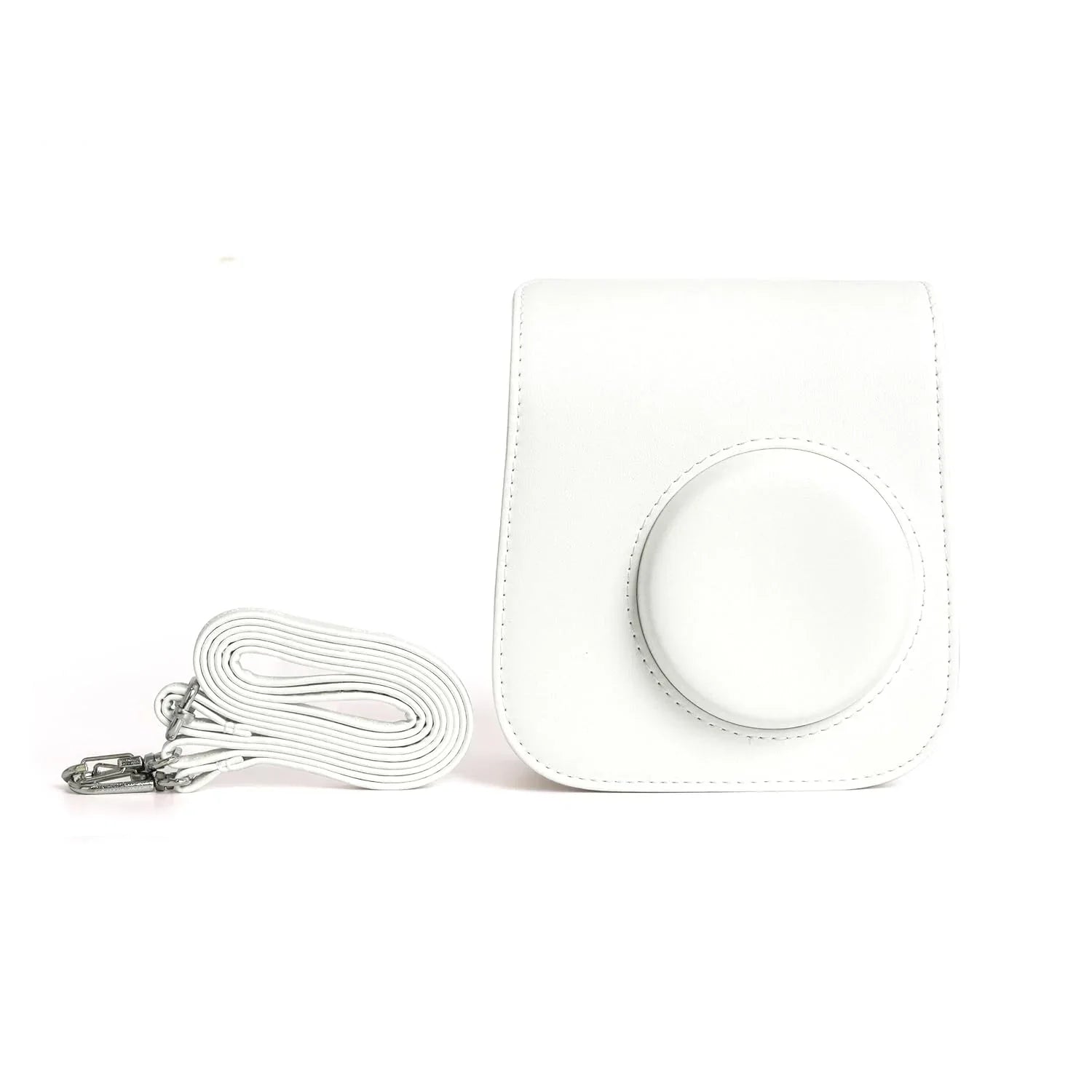PU Leather Camera Case for Instax Mini SE – Protective Pouch with Adjustable Shoulder Strap - White - Jaiman Toys