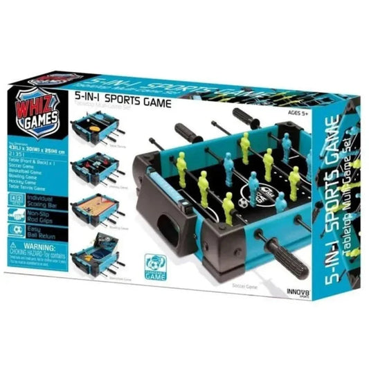 Innov8 Multi-Table Game Set, 5-in-1 Sports Games, Football, Billiards, Hockey, Basketball, Table Tennis, 43cm x 30cm x 25cm, for Ages 5+ - Jaiman Toys