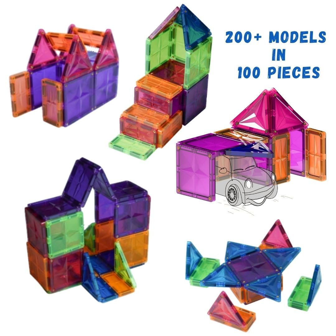 Zephyr Learning Steps Magnetix-5 Magnetic Tiles Building Set – 100 Pieces, Ages 3+