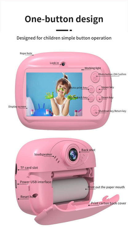 DIY Instant Print Camera for Kids – Thermal Ink-Free Printing Digital Camera with Paper Roll, Color Pens & USB Charging - 1 Pc